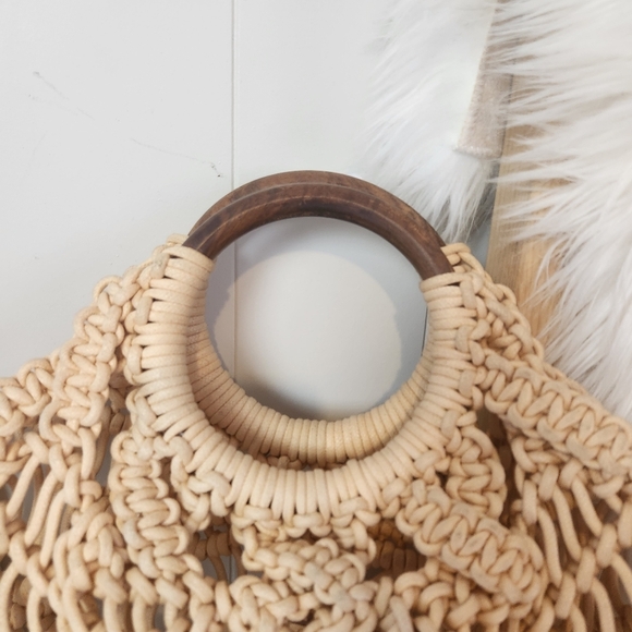 Free People Esmerelda Macrame Boho Tote Bag Purse Bohemian 1970s 70s Style Beach - Picture 2 of 8